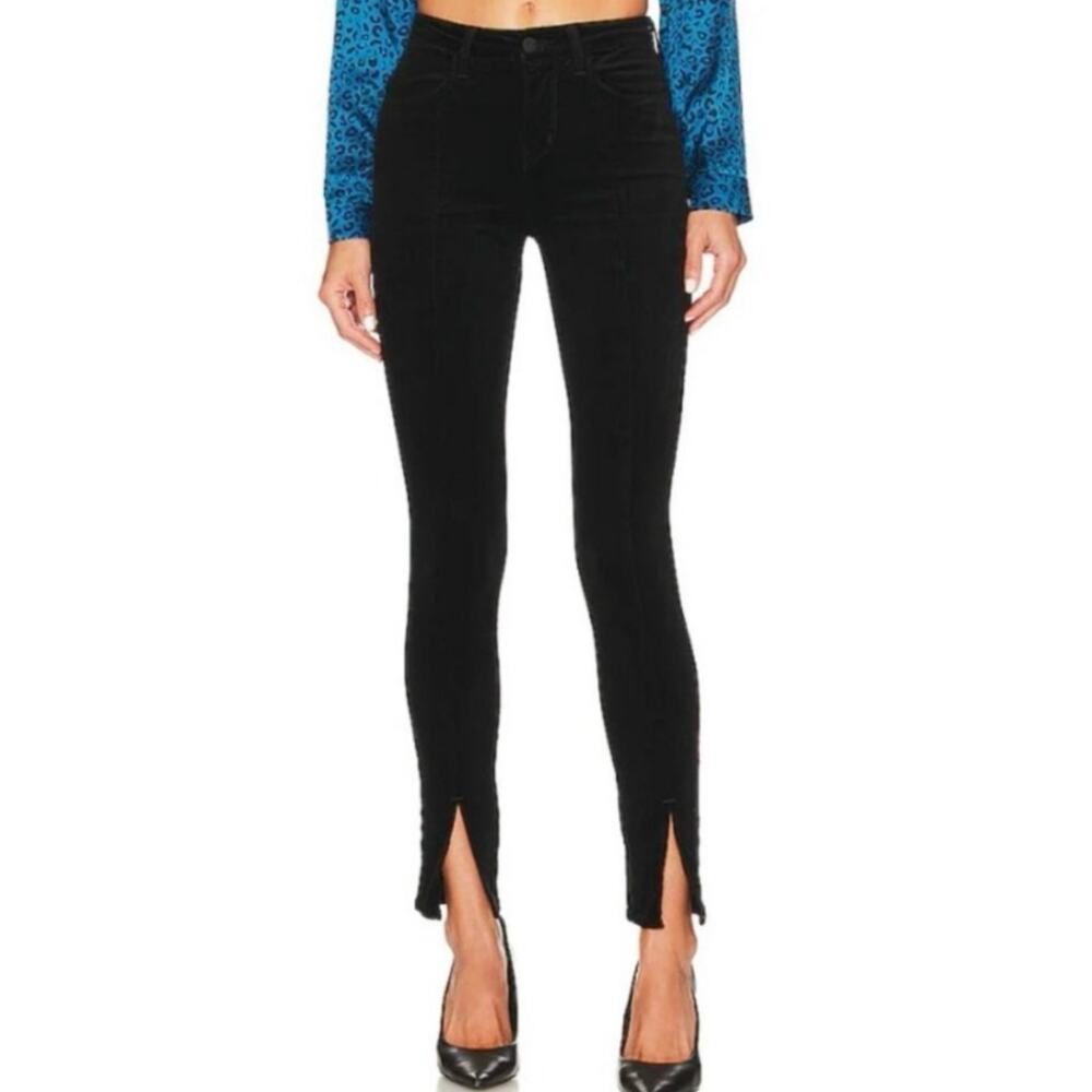 L’Agence Jyothi Slim Split Front High Rise Velvet Jeans Noir Black 26